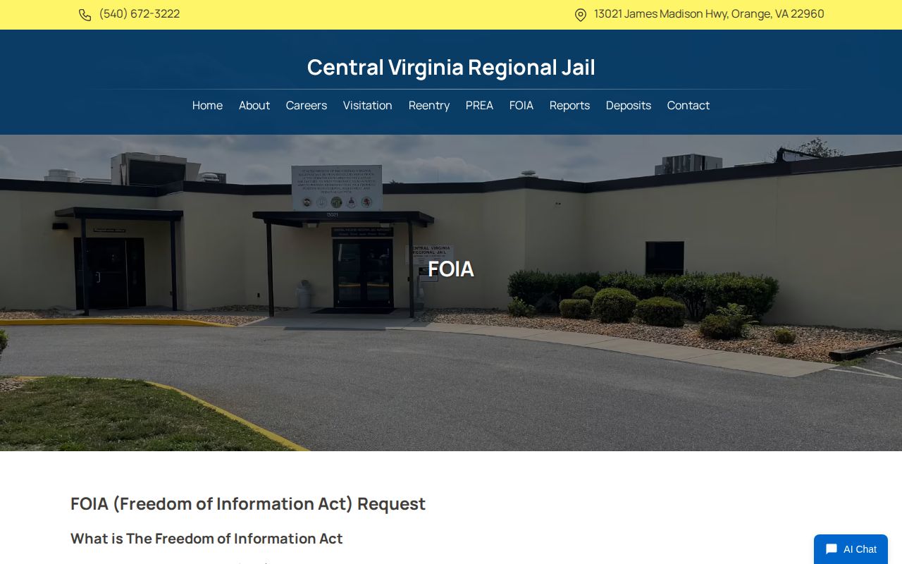 Central Virginia Regional Jail Fluvanna County release records request page