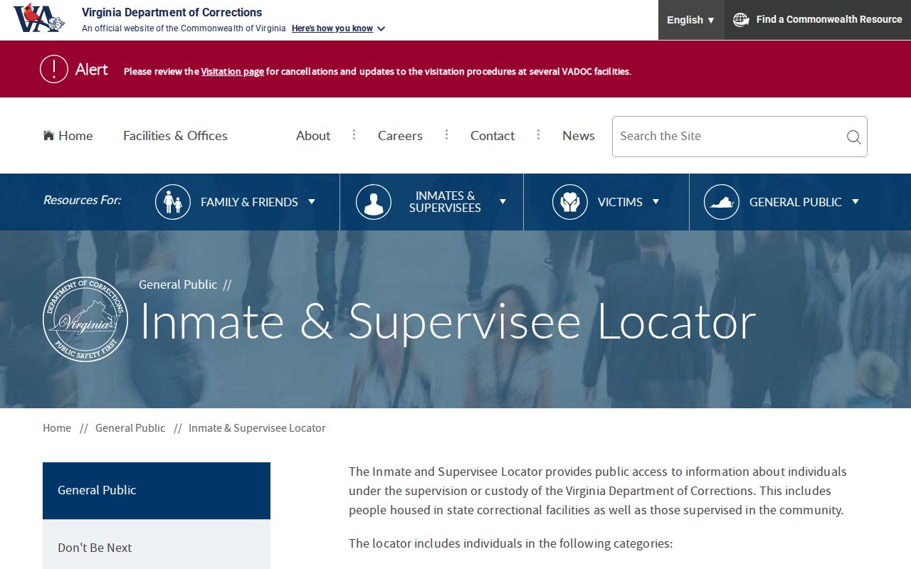 VADOC Fluvanna County released inmate search fields and daily update notice